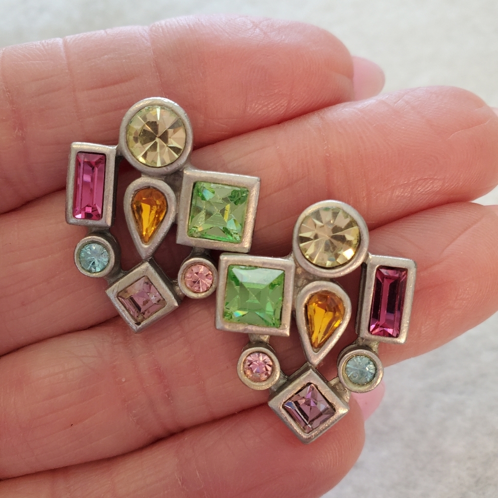 Crystal Post Earrings Multicolored stone